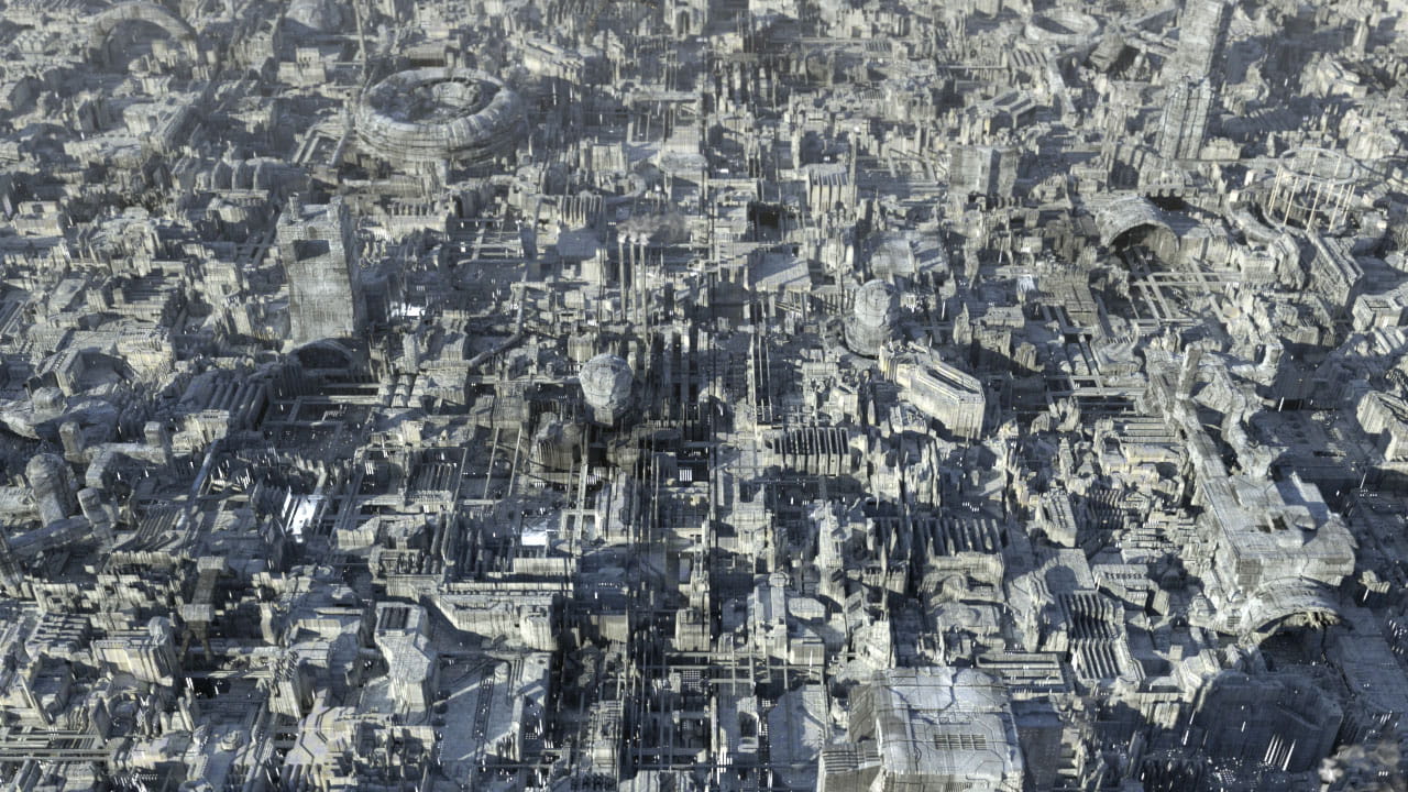 Aerial View of 3D Space City