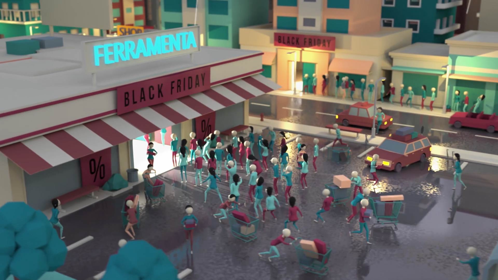 Low Poly 3d City Black Friday Crowd